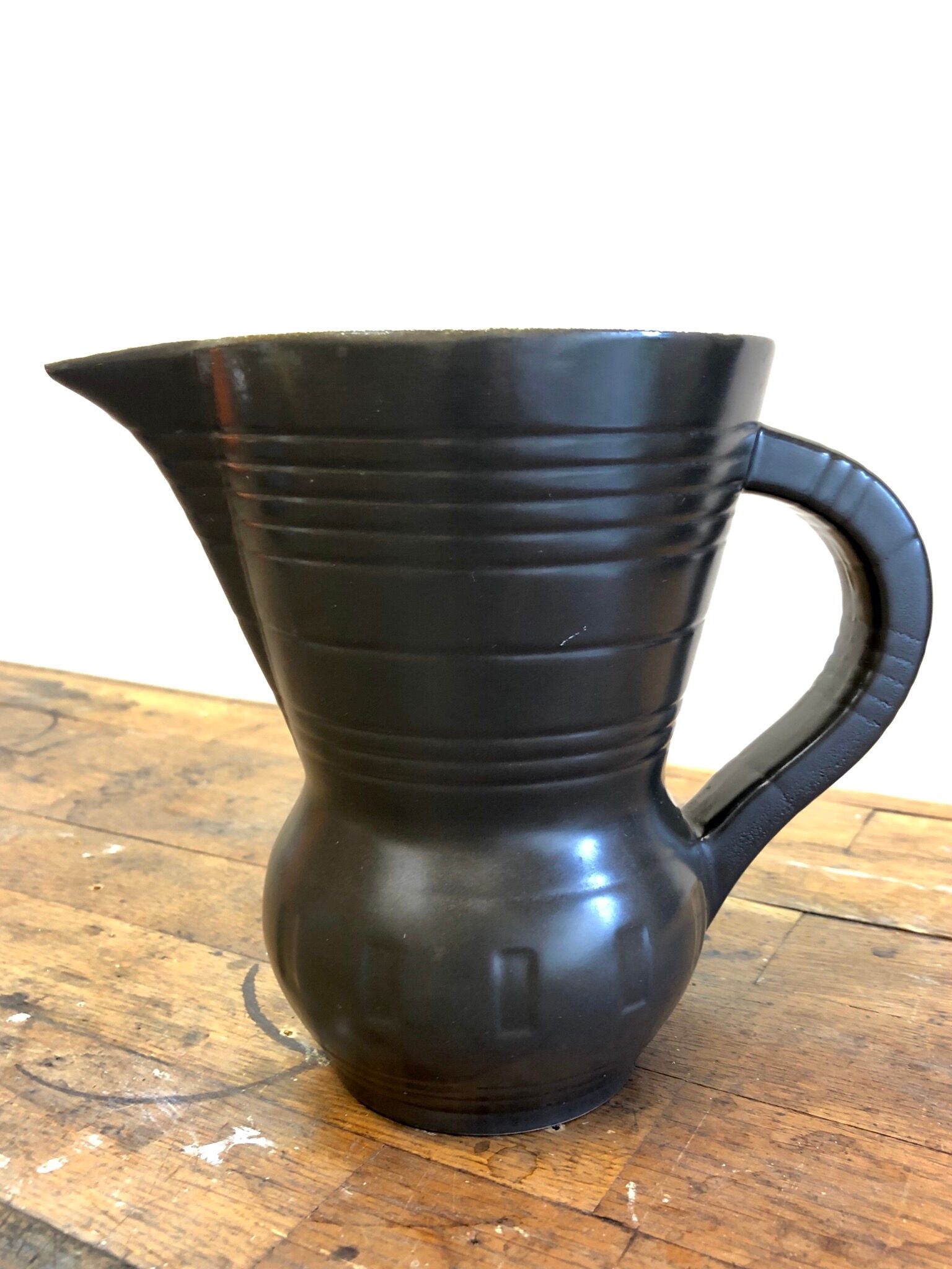 Digoin Sarreguemines vintage black lead ceramic pitcher 60s