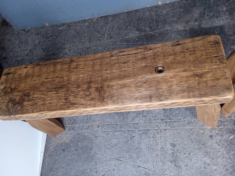 Pair of 2 patinated solid wood benches / stools