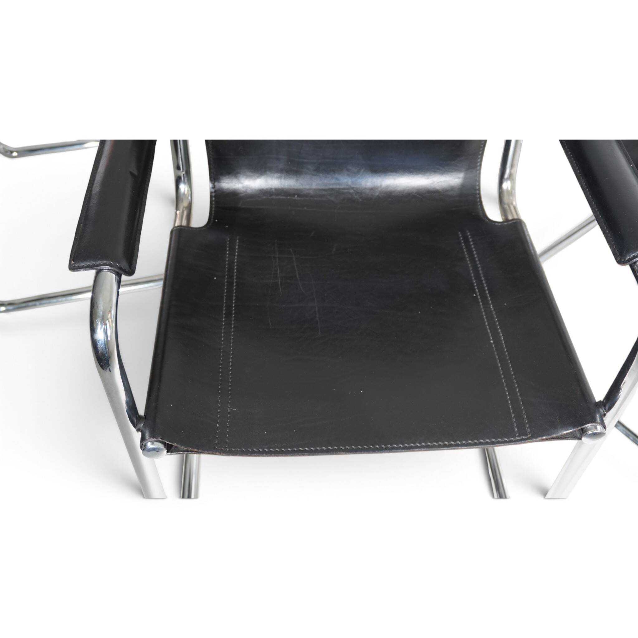 Matteo Grassi Set of 6 Visitor Chairs, Leather/Chrome Dining Chairs, 1970