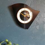 Vintage formica clock asymmetrical silent wall clock "Bayard black white lines"