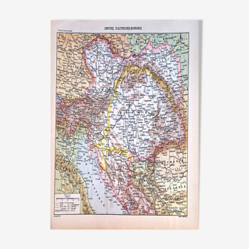 Lithograph map Empire of Austria Hungary 1897