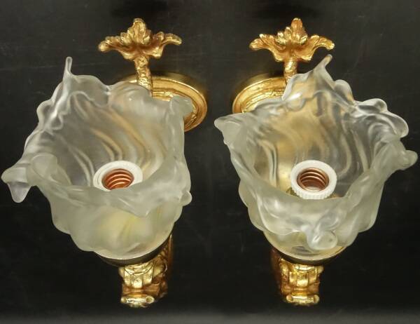 Pair of dolphin wall sconces in Louis XVI style - gilded bronze