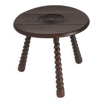French oak tripod side table attributed to Charles Dudouyt