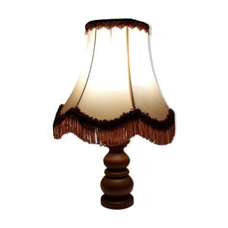Table lamp foot wood lampshade pagoda silk beige pink stripe