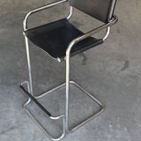Tabouret de bar vintage en cuir noir et chrome, Italie