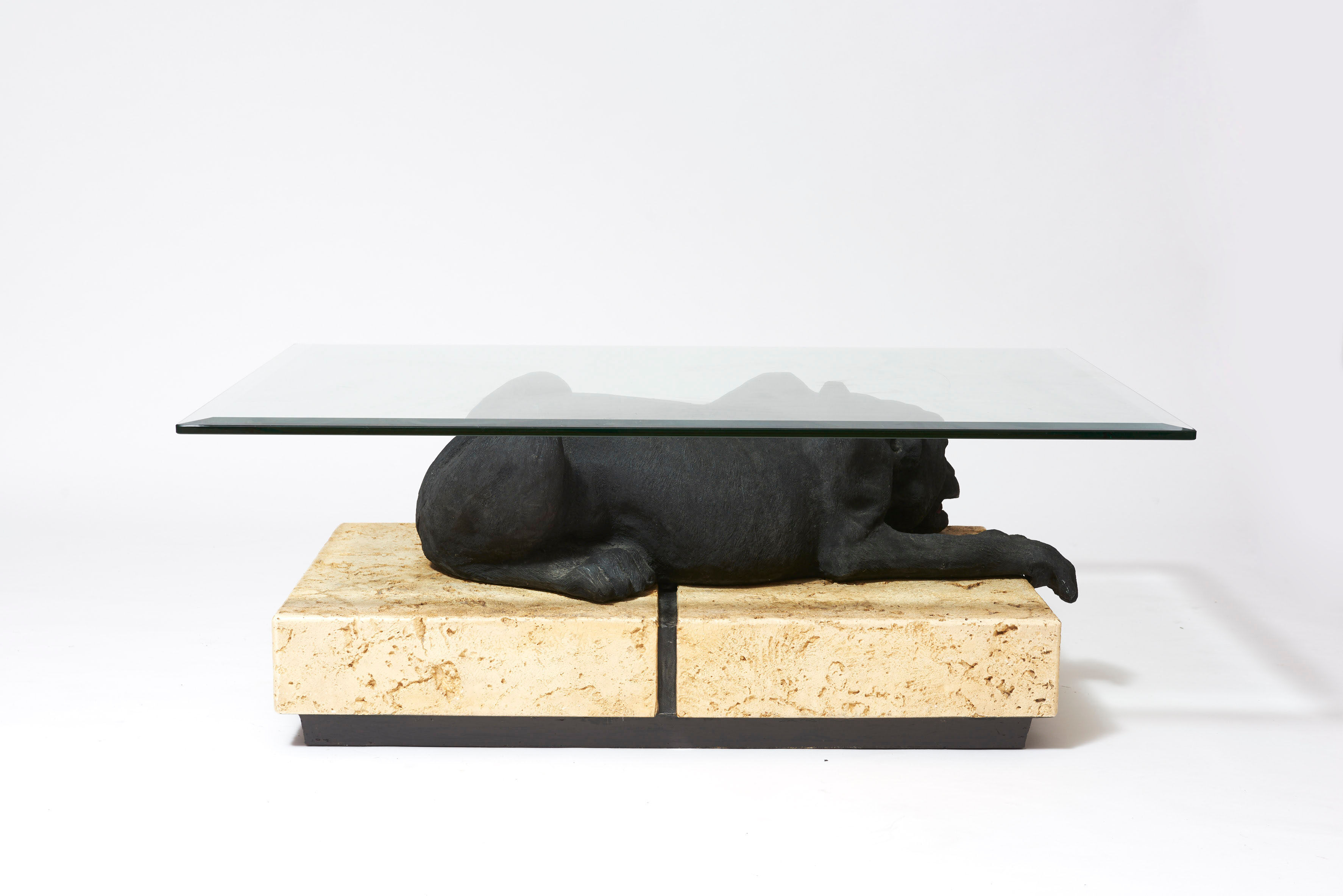 Panther coffee table on stone base and glass tablet