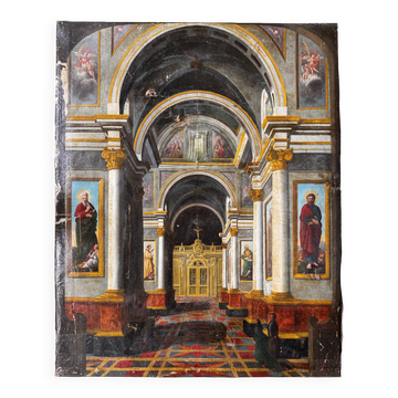 Interior of a church - Italian painting from the mid-19th century