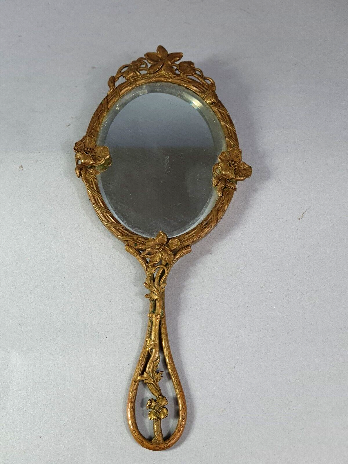 Miroir biseauté face à main ou à suspendre bronze vers 1900 SB152