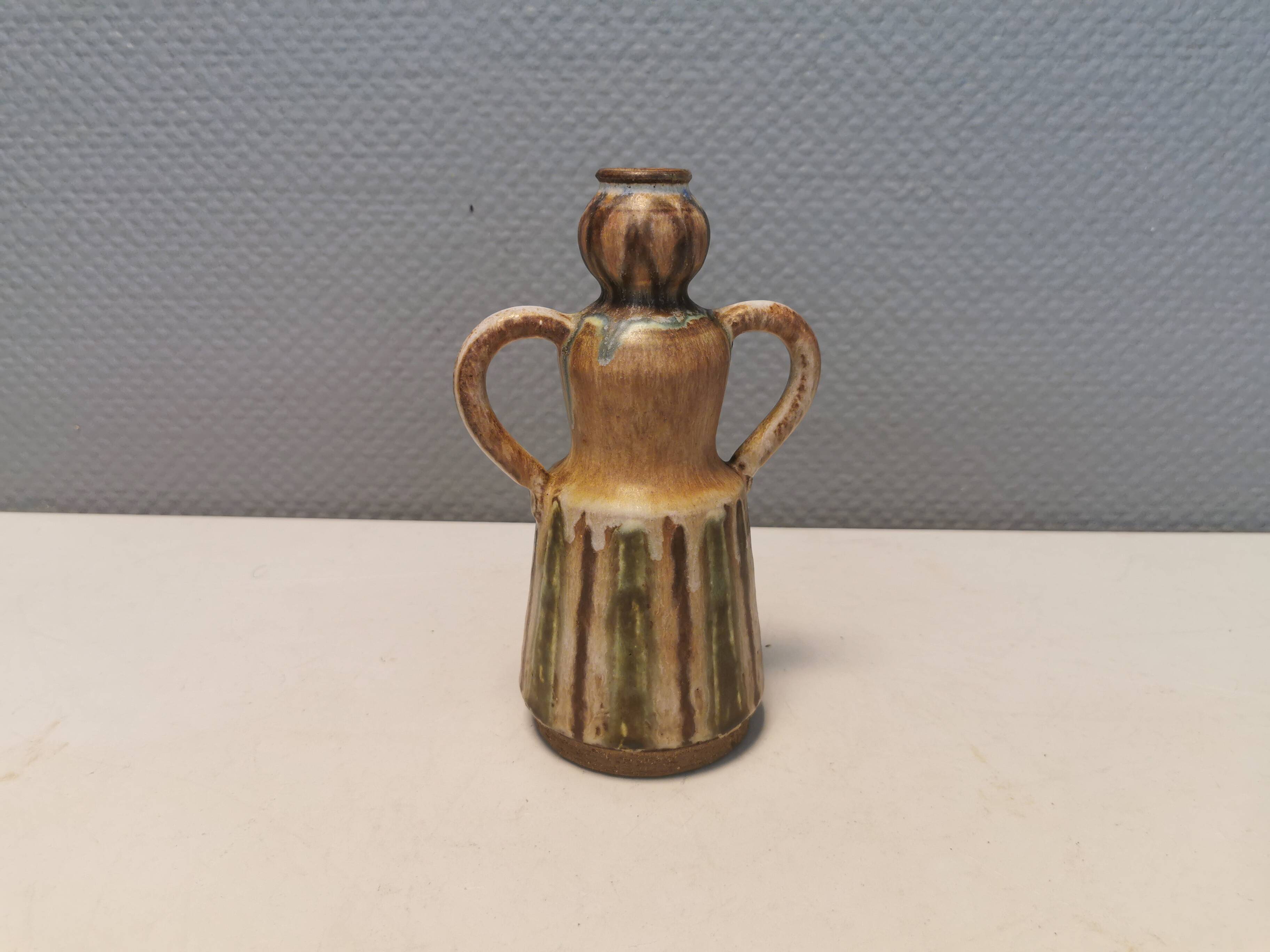 Beautiful ceramic vase in the shape of a lady, in multicolored glaze. Denmark 1970-80s