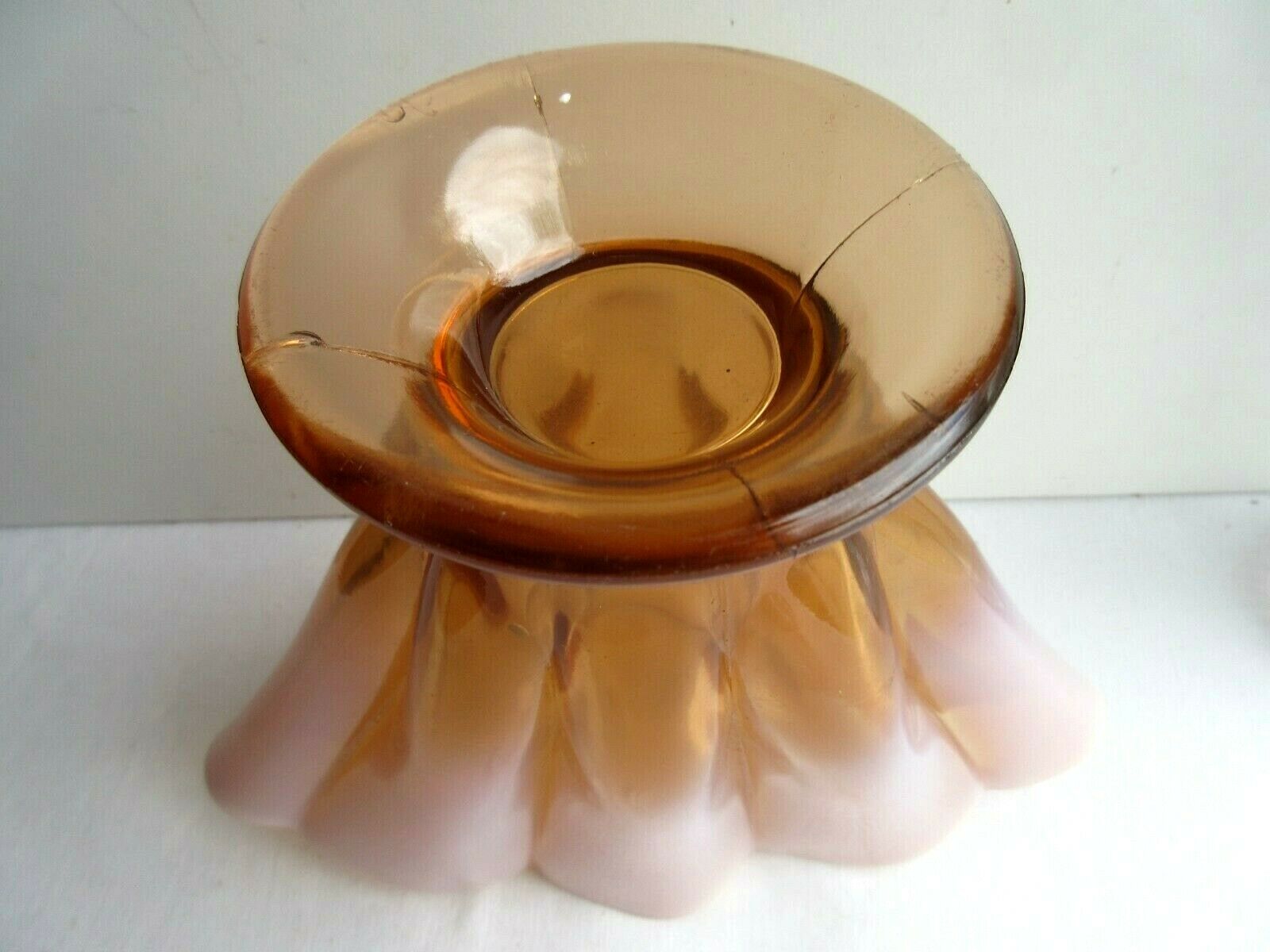 Art deco vase shape curved fan brown glass and pink opaline