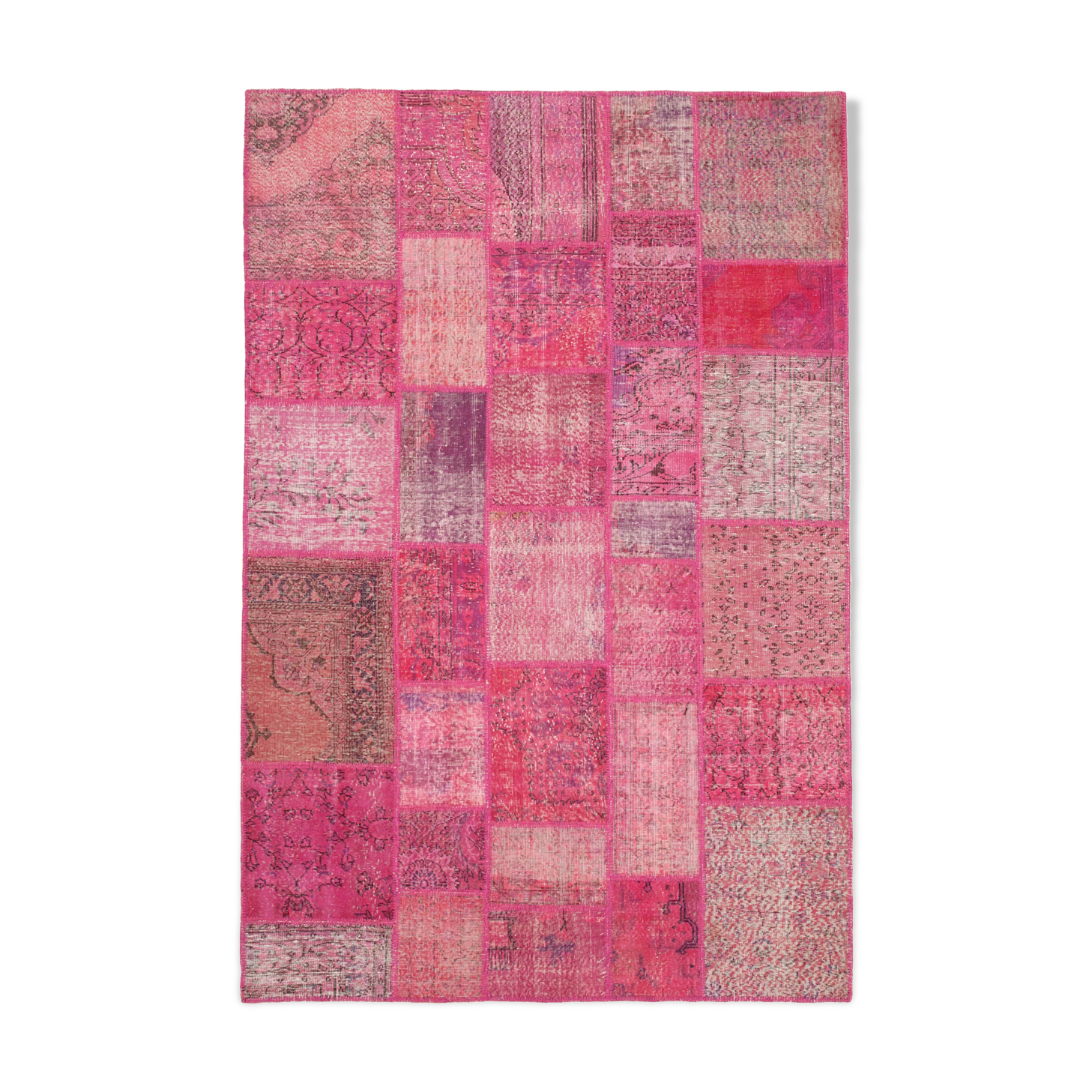 Handmade anatolian vintage 200 cm x 302 cm pink patchwork rug