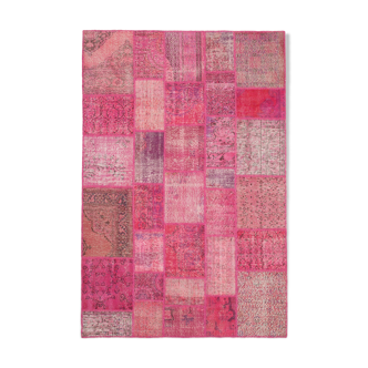 Handmade anatolian vintage 200 cm x 302 cm pink patchwork rug