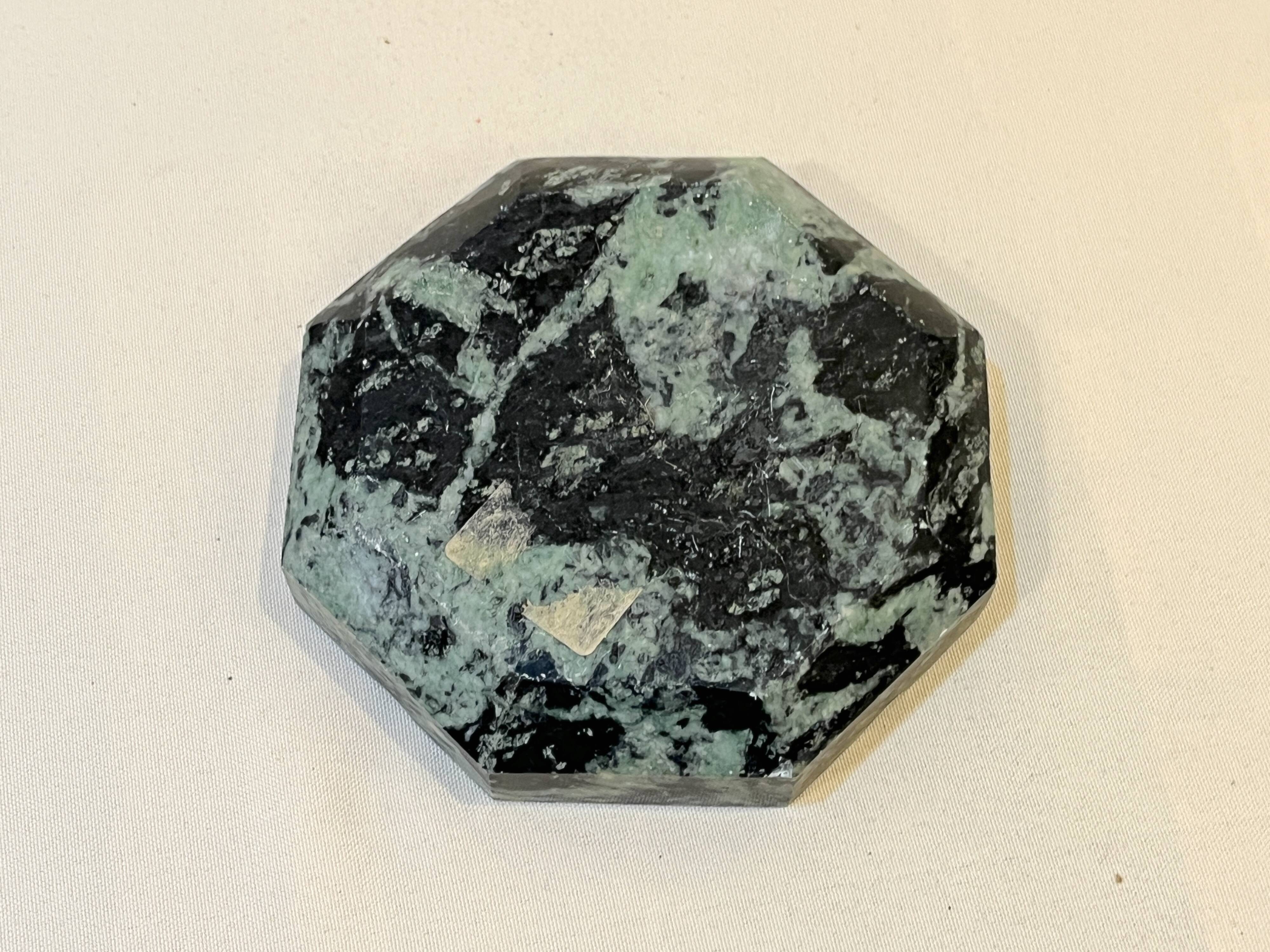 Vintage green and black marble octagonal pocket emptier antique mid-century ashtray