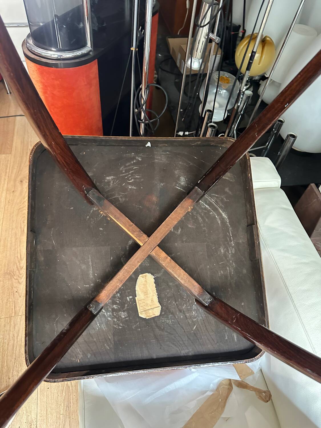Rare walnut Spider table by Jindrich Halabala, 1950s.