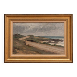 Oil on canvas seaside beach 1930 golden frame
