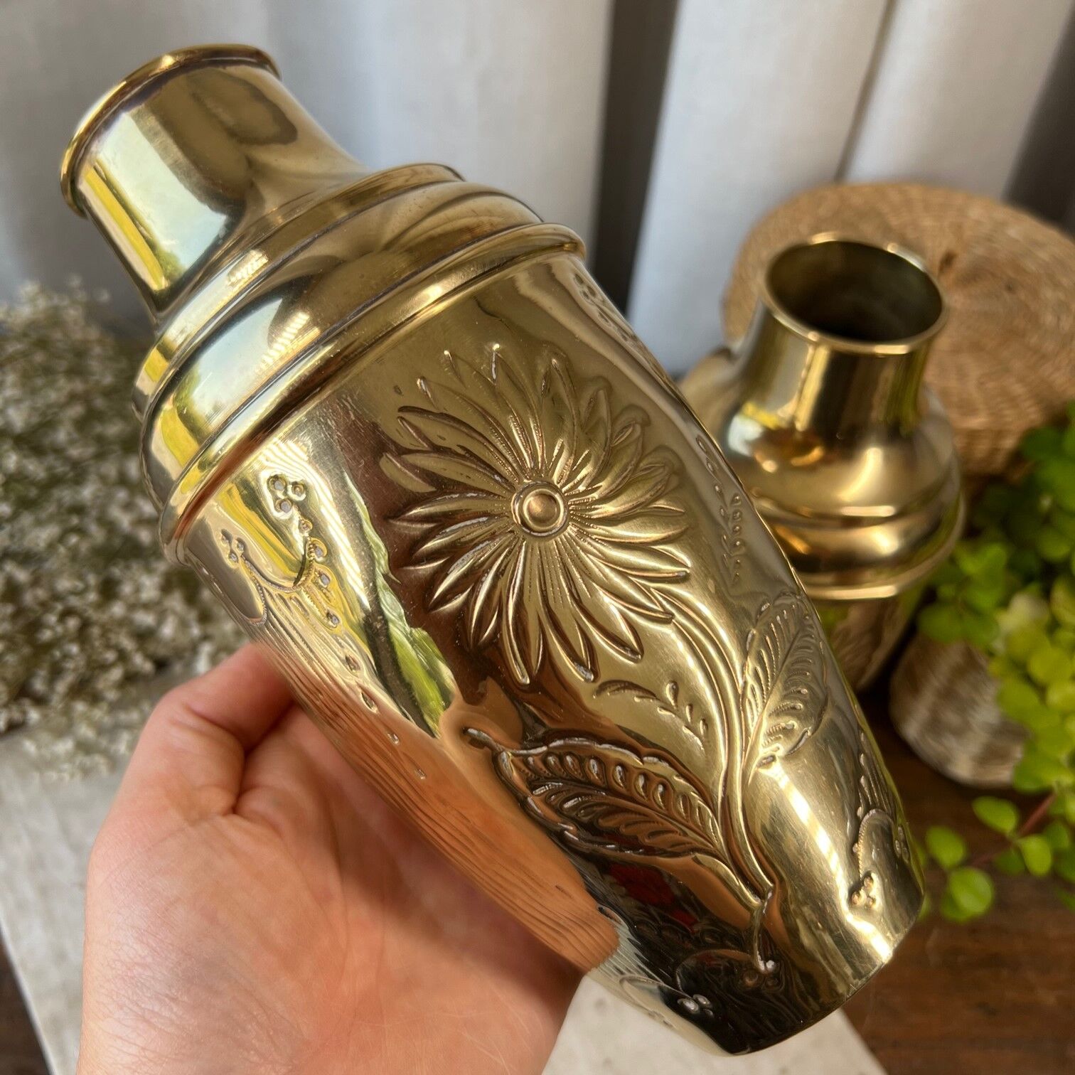 Duo of brass vases