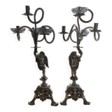 Putti candelabra 4 candles louis xvi style design pieces late 20th century. signed