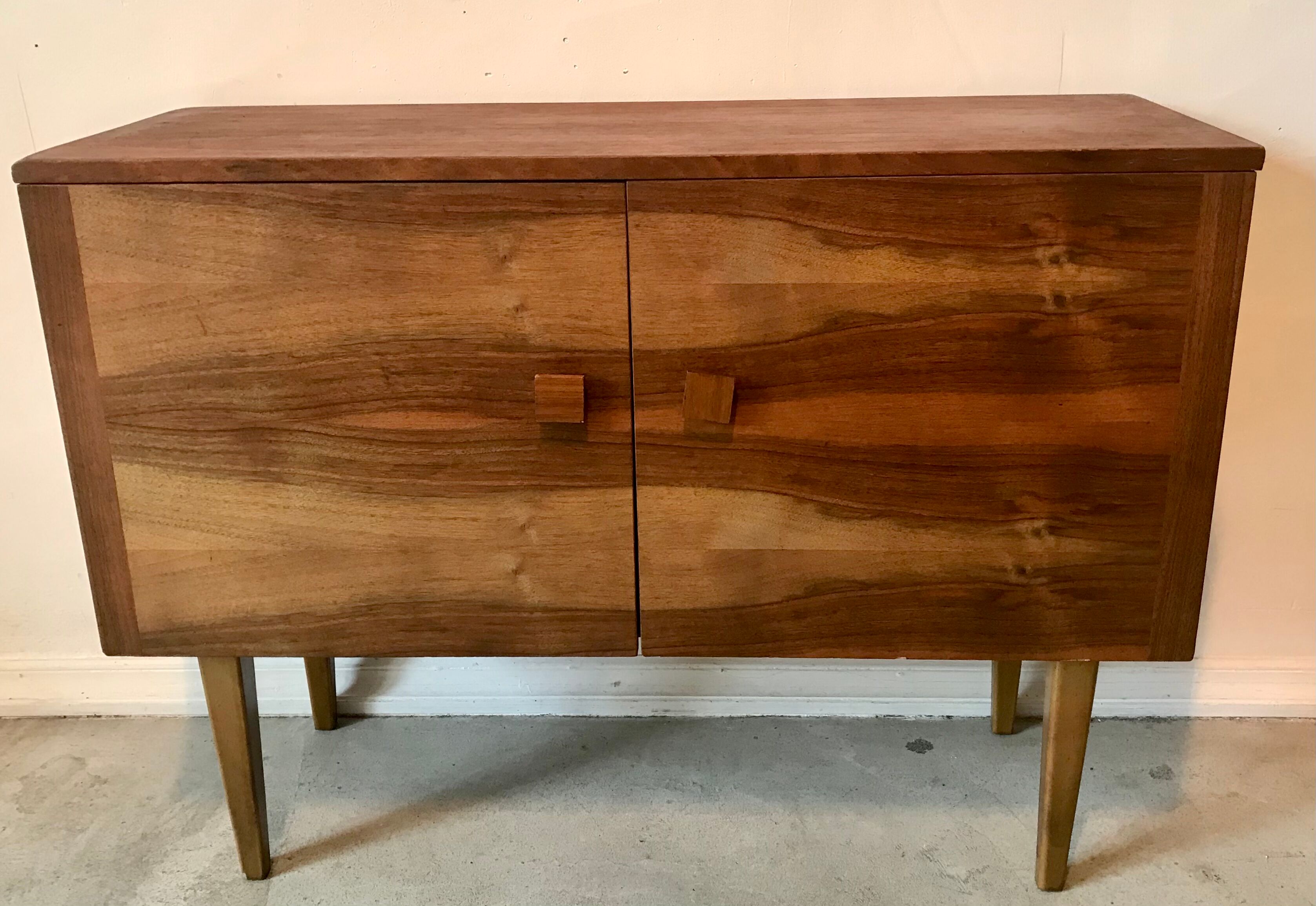 Mid-century vintage mid-century blond walnut storage cabinet