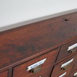 Large Antique Belgian Pitch Pine Apothecary Cabinet with Enamel Shields, 1900s