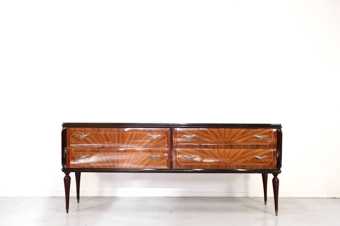 Midcentury Italian Sideboard / Dresser In Walnut And Brass. Vintage Modern