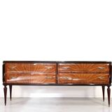 Midcentury Italian Sideboard / Dresser In Walnut And Brass. Vintage Modern