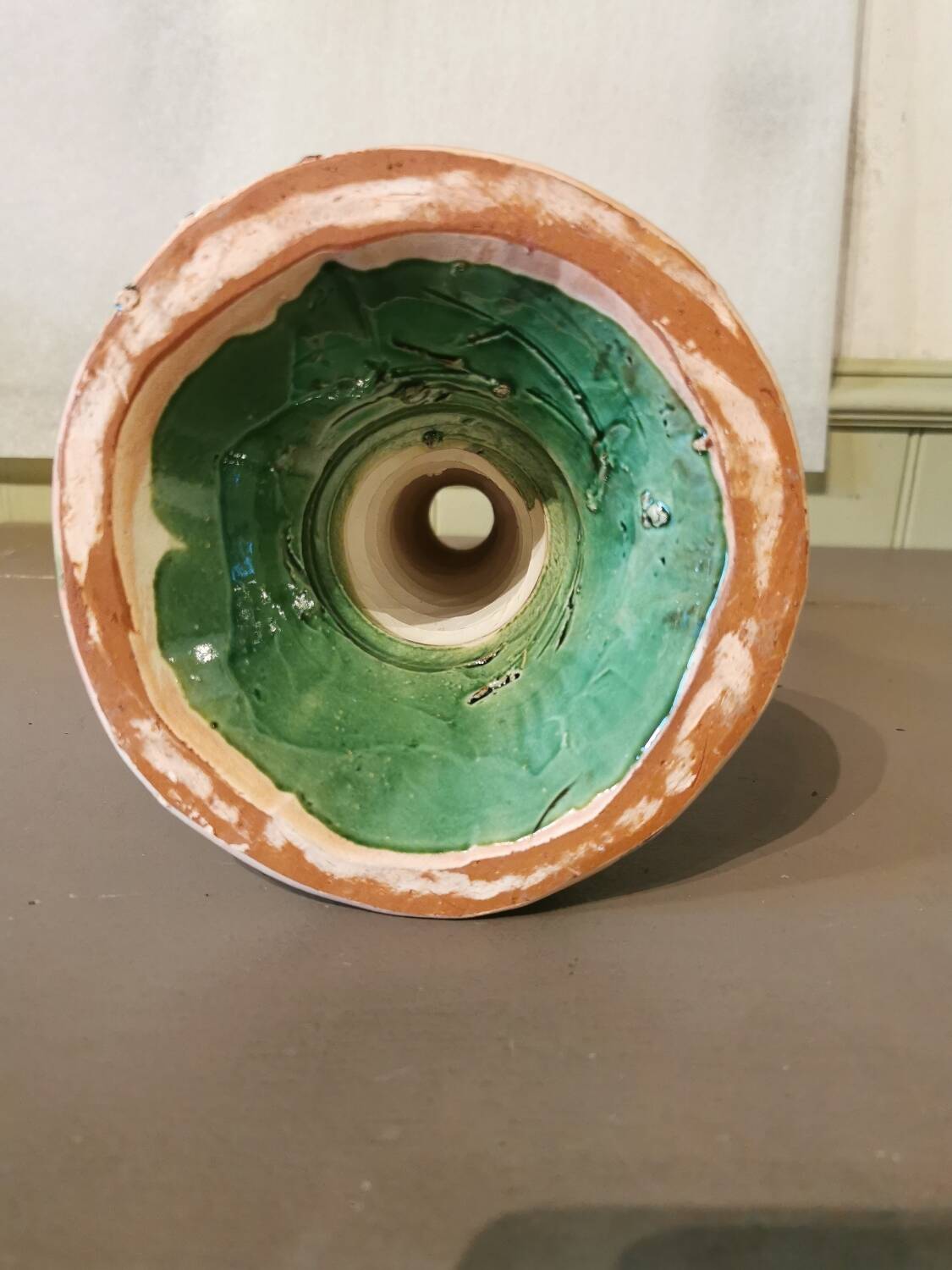 Large green ceramic candle holder Morocco