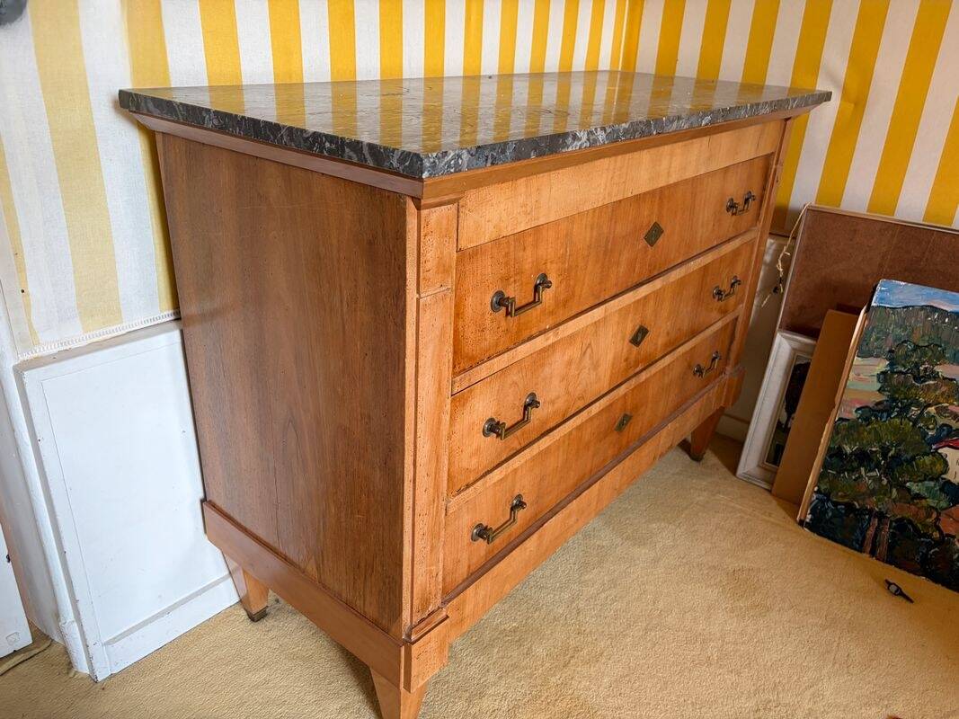 Commode ancienne style Empire / Louis-Philippe – Dessus Marbre Gris