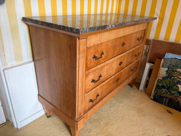 Commode ancienne style Empire / Louis-Philippe – Dessus Marbre Gris