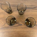 Set of 4 smoked and twisted glass water glasses, 1970