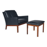Leather armchair and footstool by Kai Lyngfeldt-Larsen. Denmark 1960s