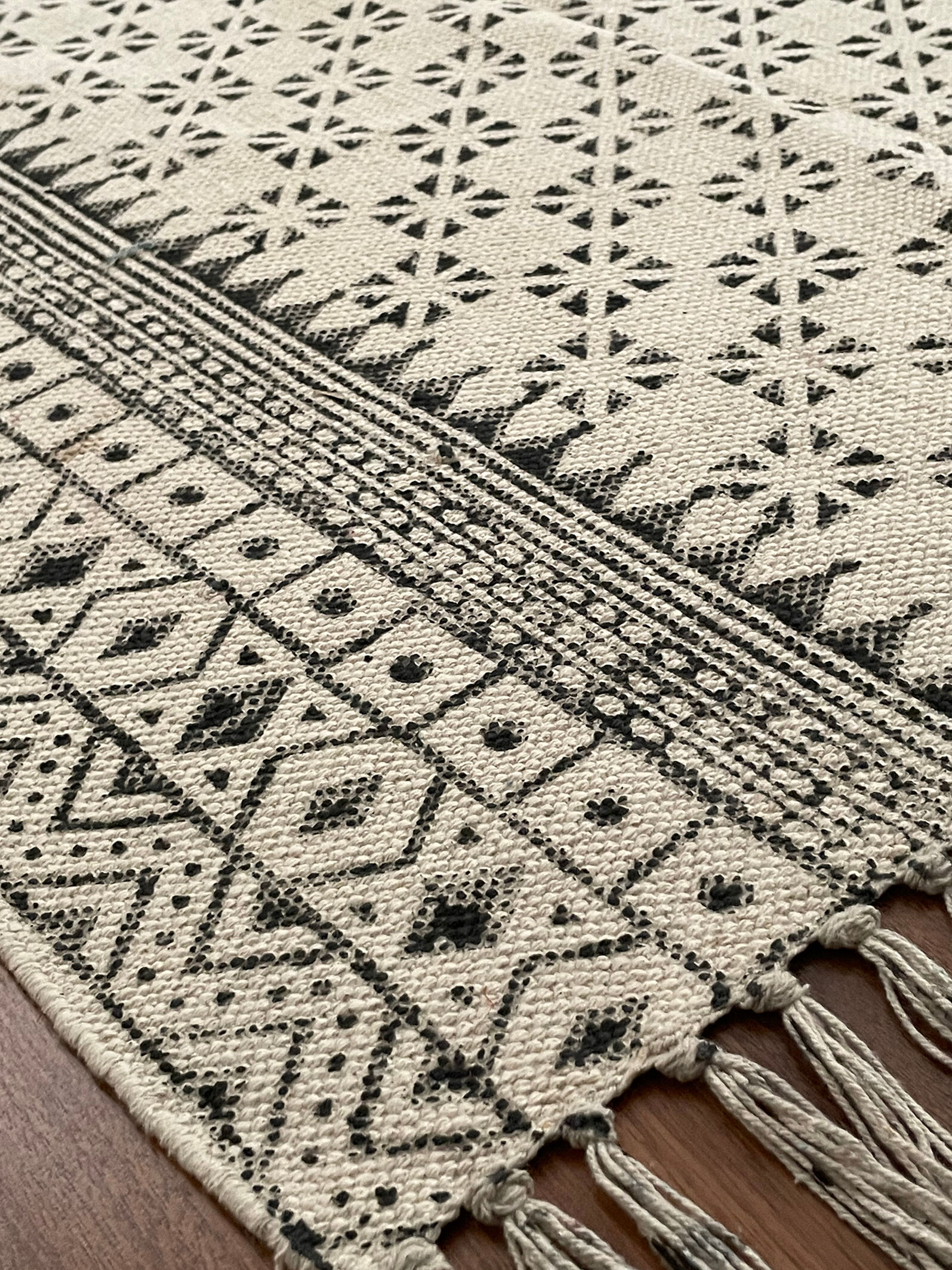 Cotton hand weaved hand block printed picnic rug
