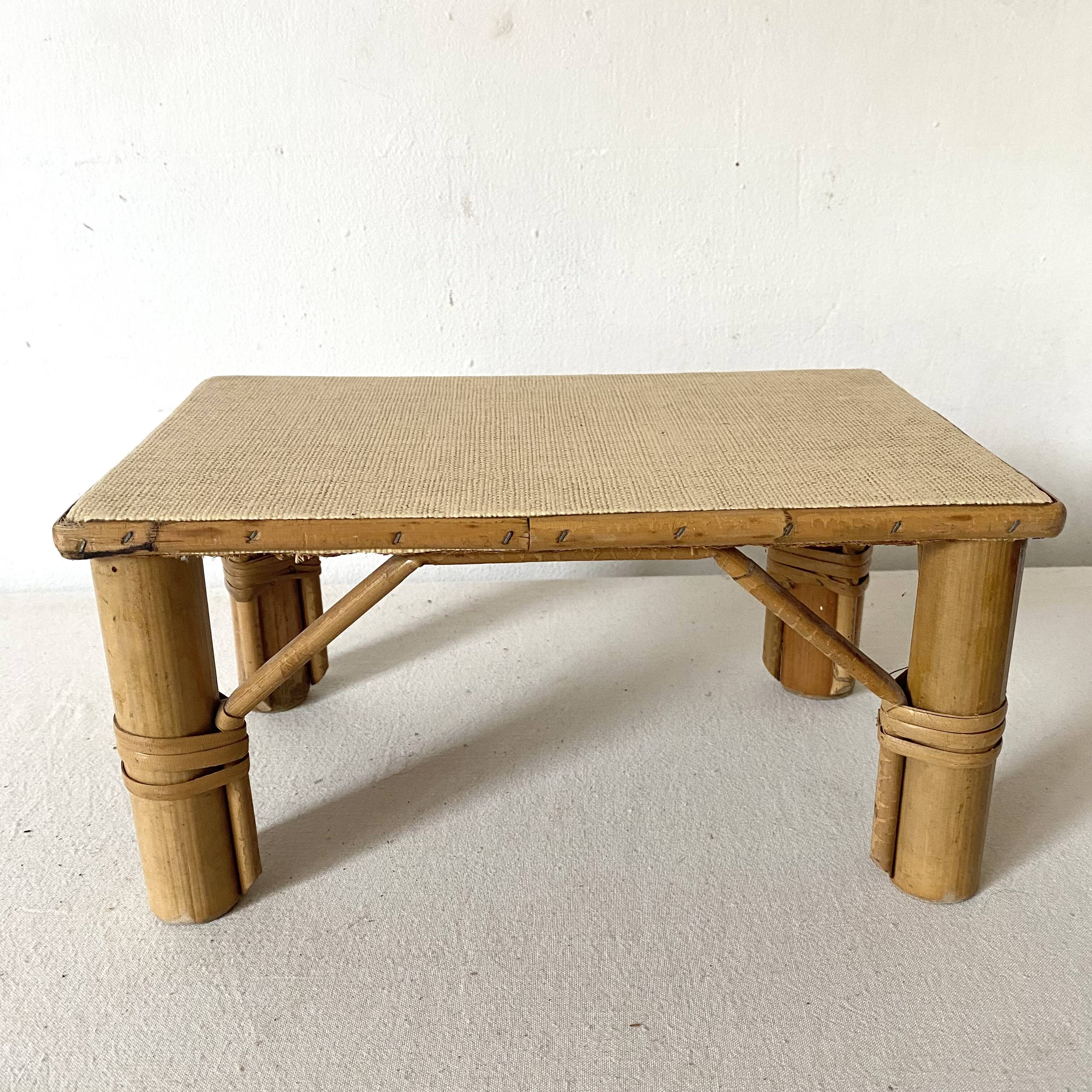 Vintage rattan low stool, 60s