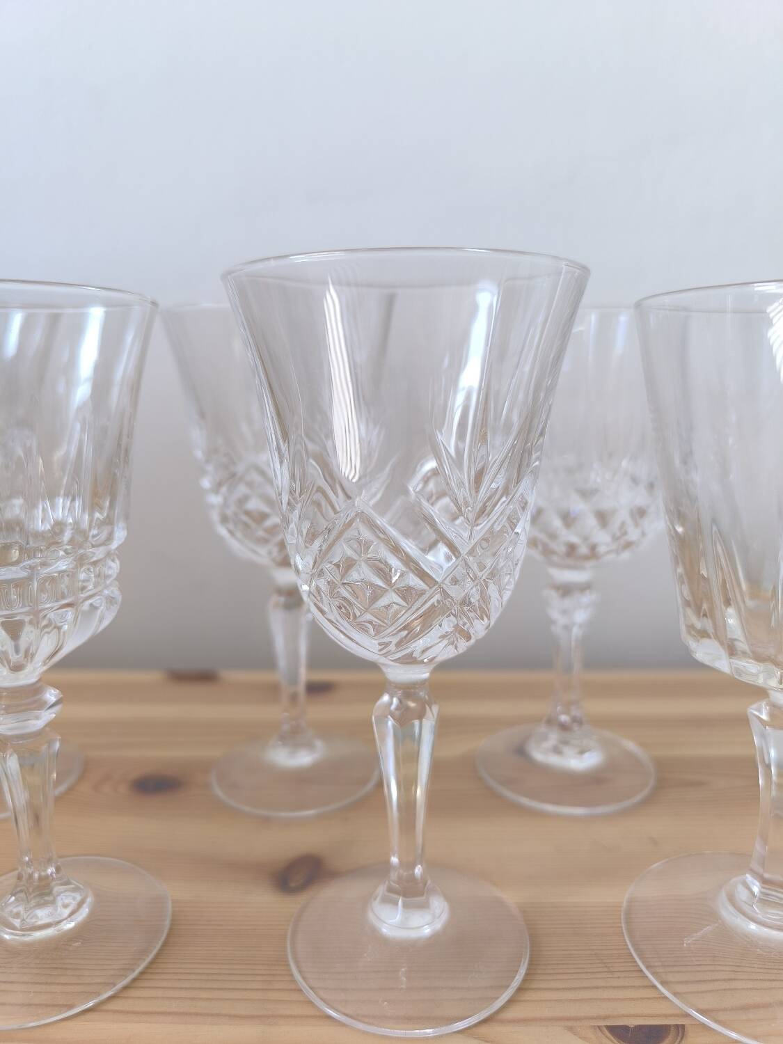 Set of 7 mismatched wine glasses