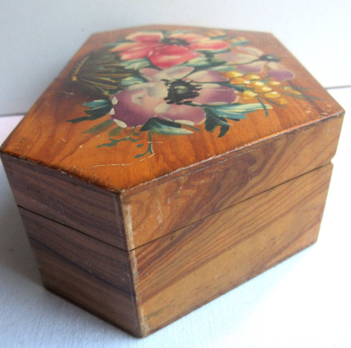 Art Deco jewellery box painted olive wood from Mimosa and Anémones, NICE