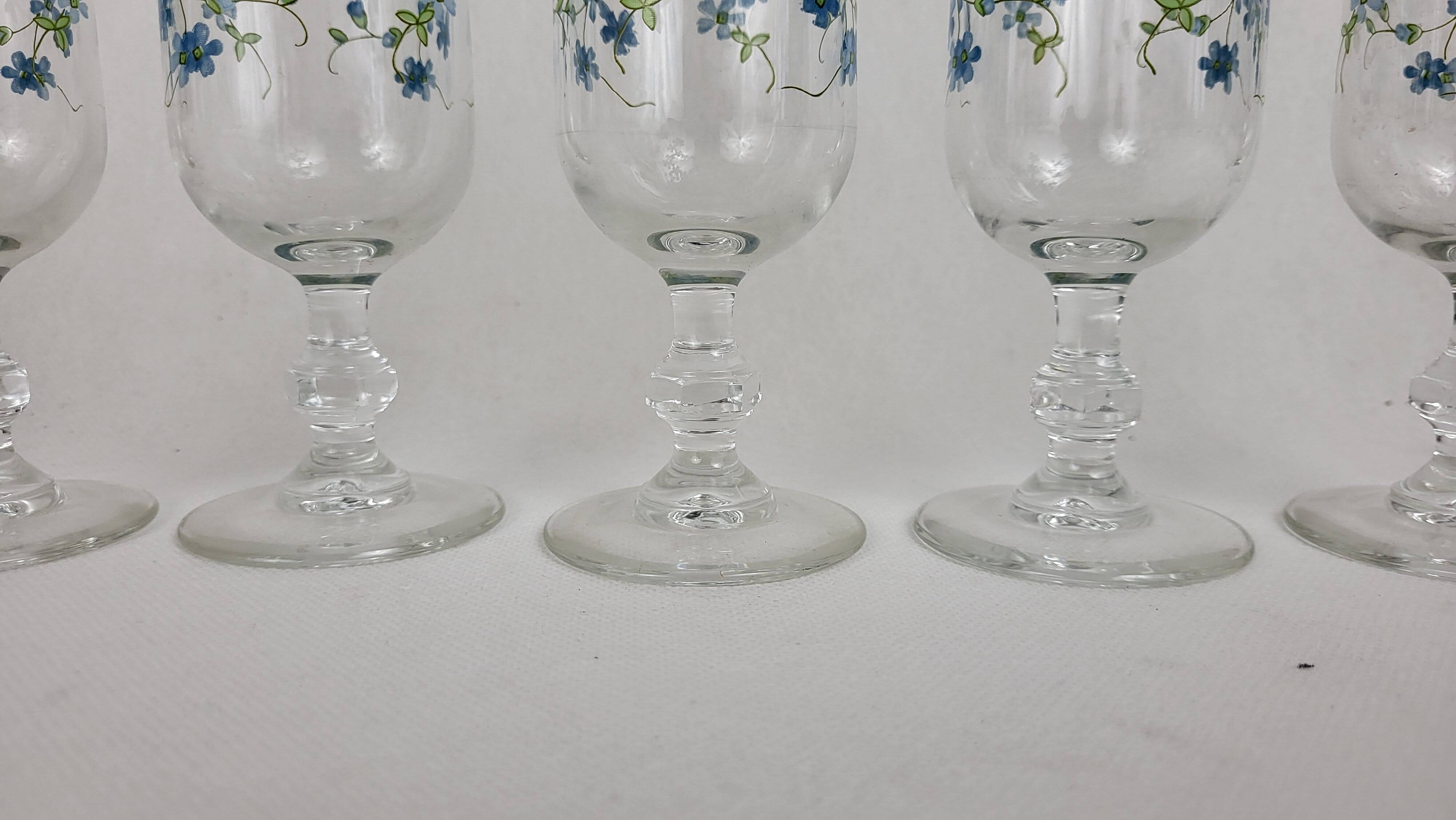 5 Arcopal Myosotis Veronica champagne flutes