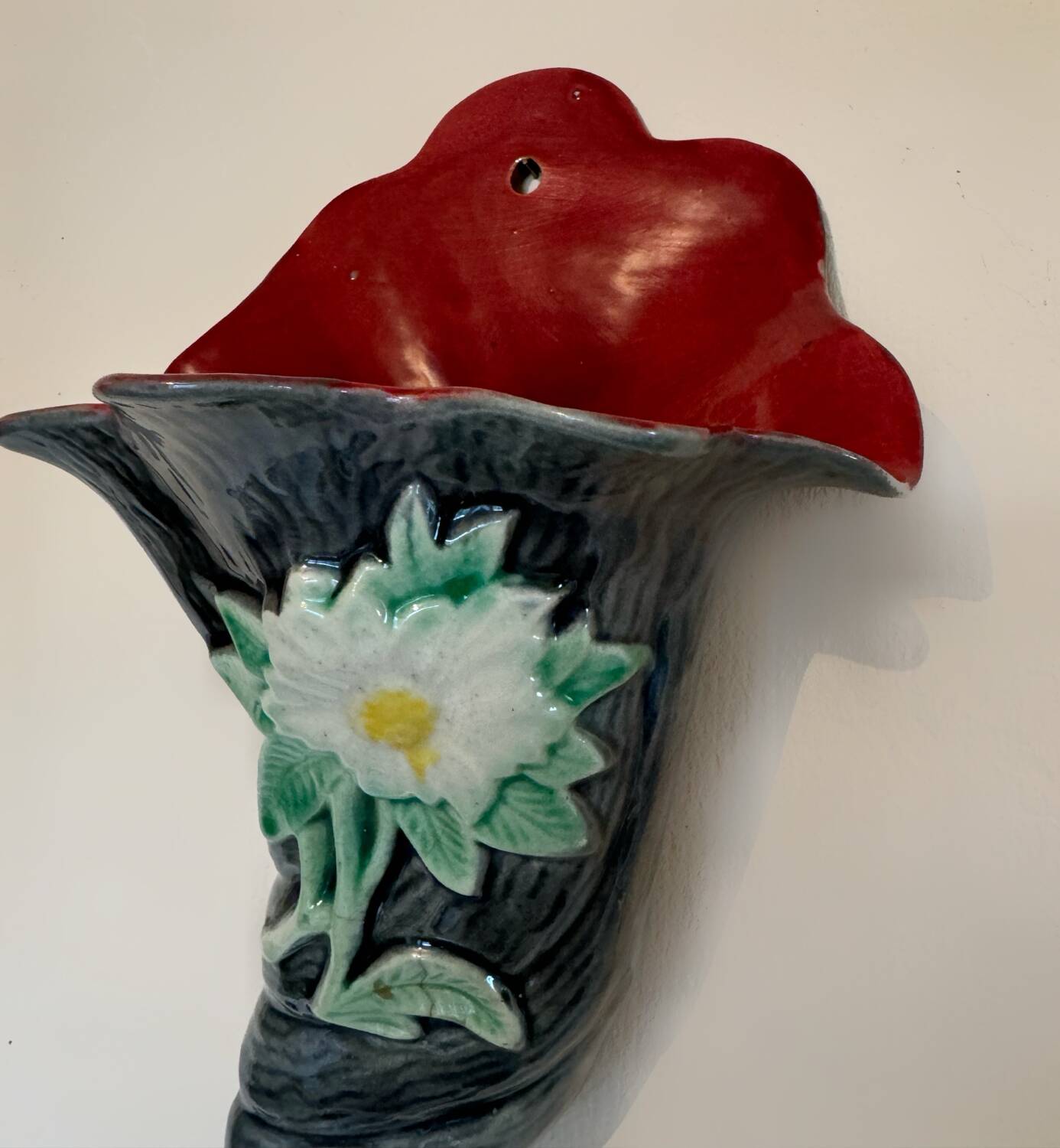 Antique majolica wall vase