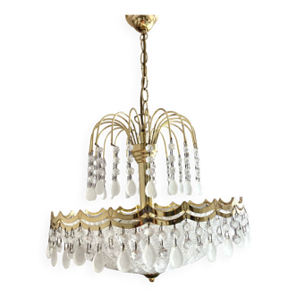 Gold metal basin pendant light with tassels - Italy