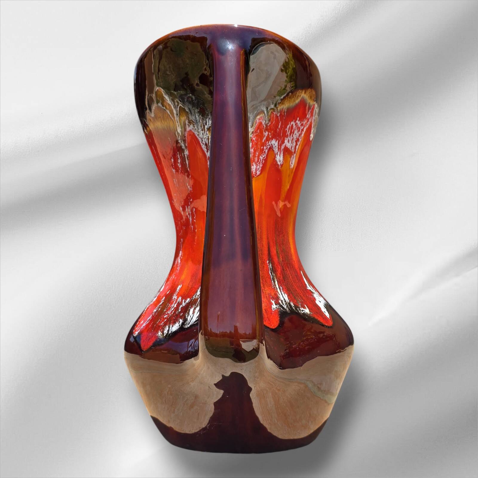 Abstract shaped Vallauris majolica glazed ceramic vase, 35 cm