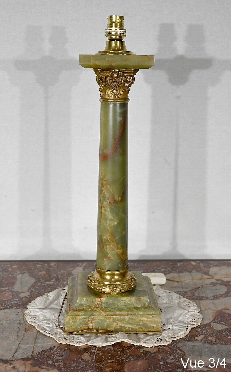 Green onyx column lamp, Empire taste – Early twentieth century