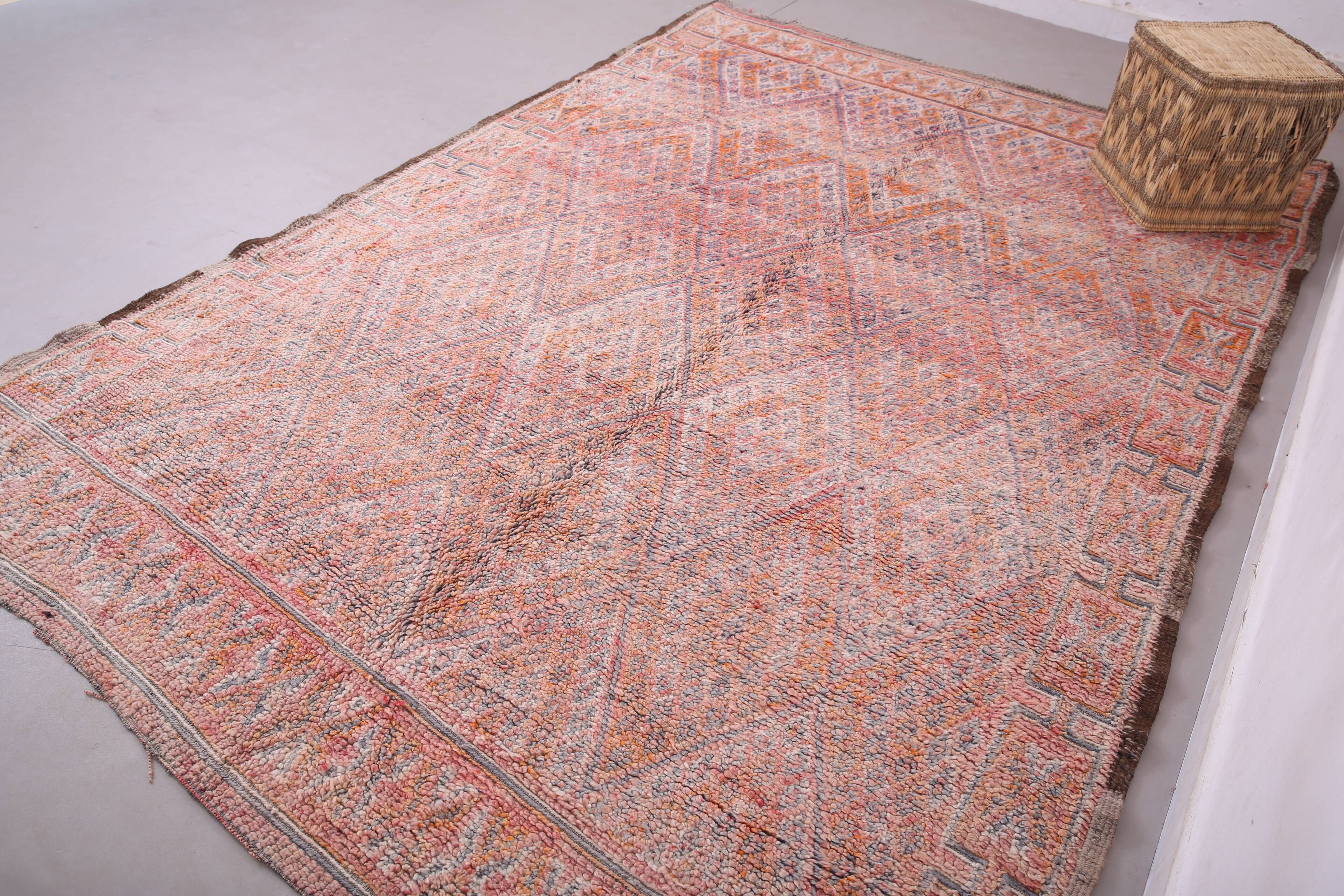 Tapis marocain vintage rose 205 x 303 cm, tapis en laine berbère, tapis berbère boho