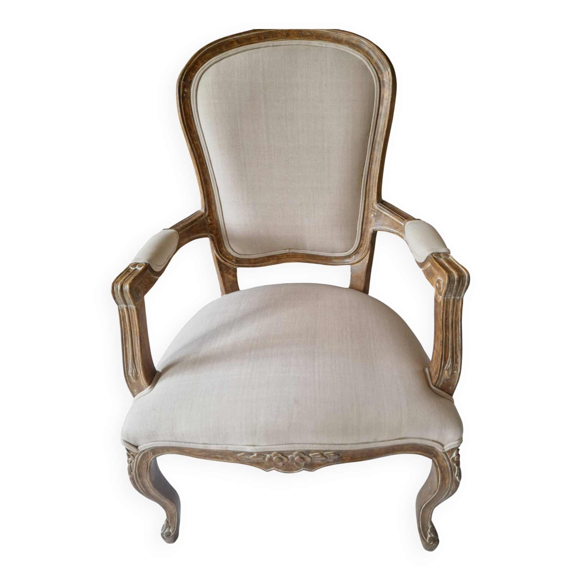Louis XV cabriolet armchair in carved wood – 19th century – beige fabric