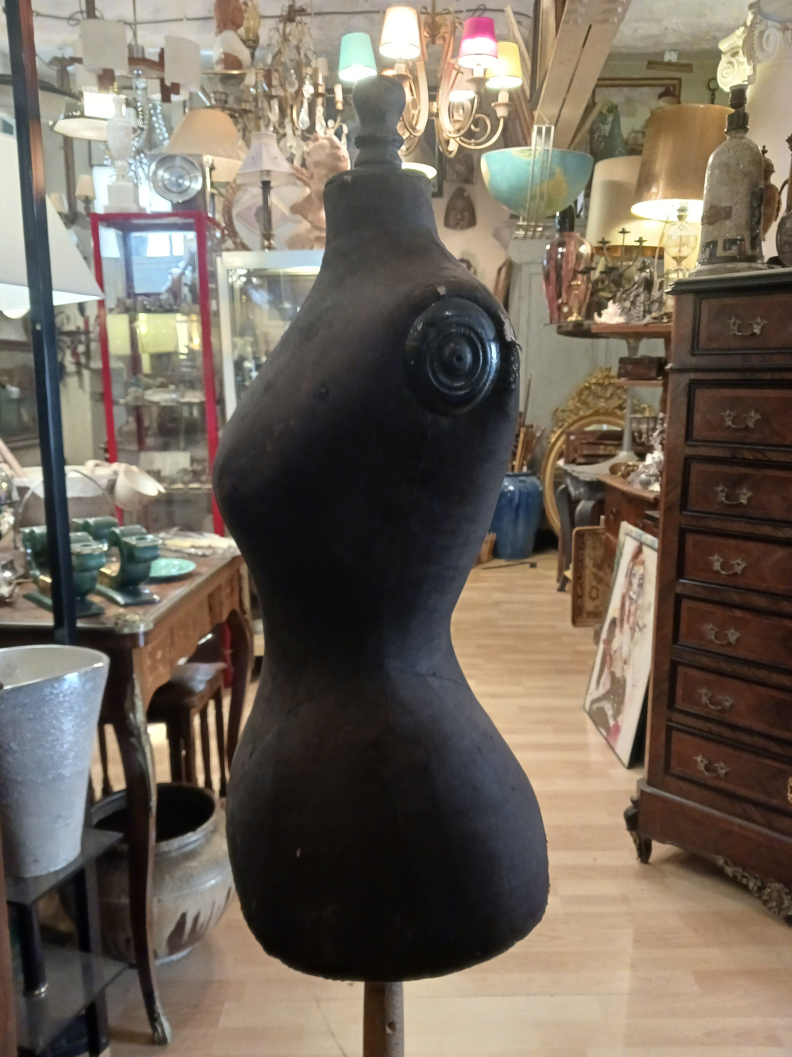 Antique sewing mannequin, wasp waist..