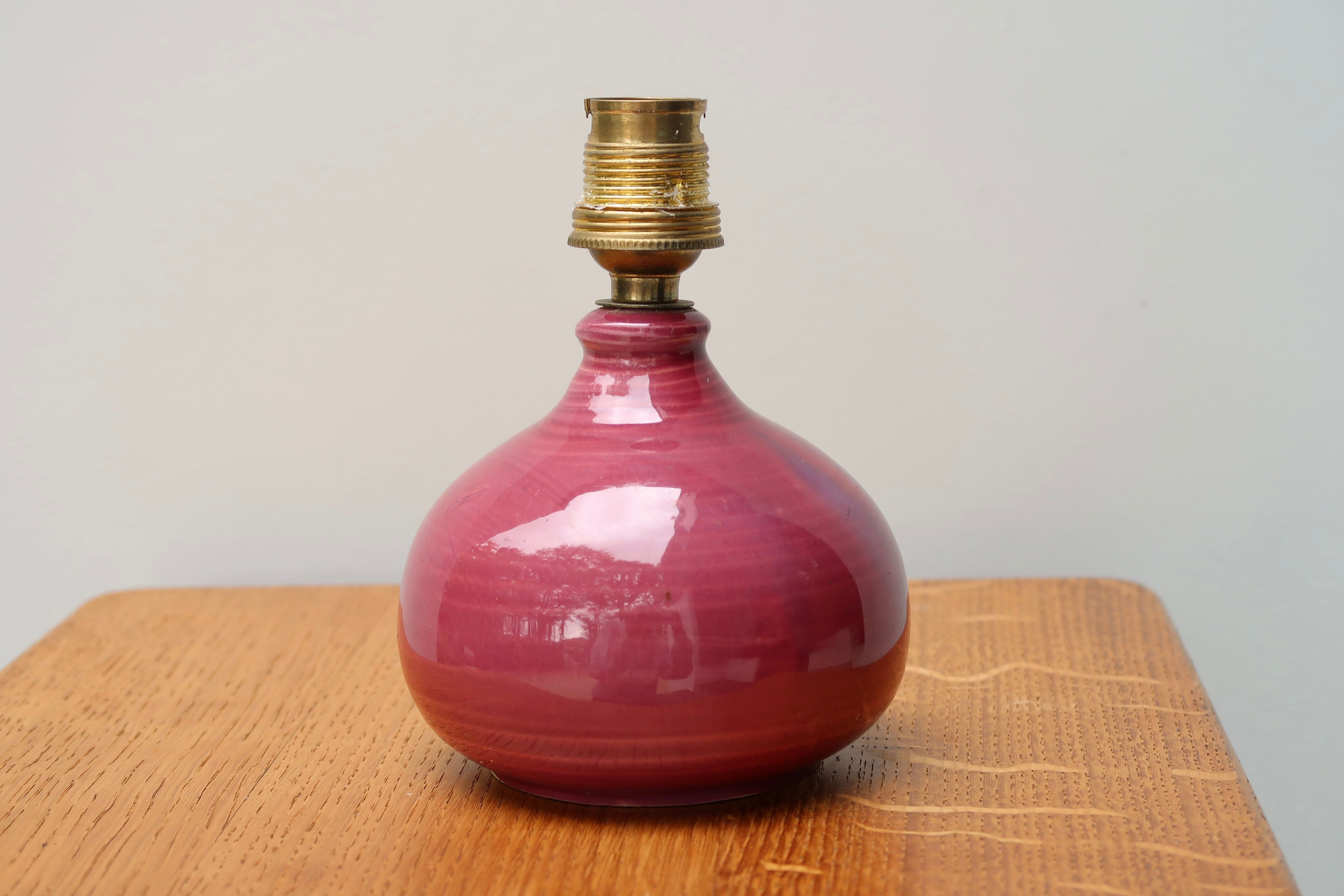 Pink ceramic lamp, herbarium-style lampshade, 70s