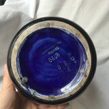 Grand vase en faience sarreguemines art nouveau bleu et or
