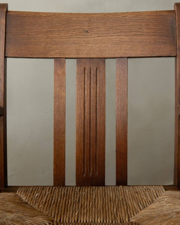 Fauteuil en chêne et paille Art Déco néerlandais, École d'Amsterdam, années 1920
