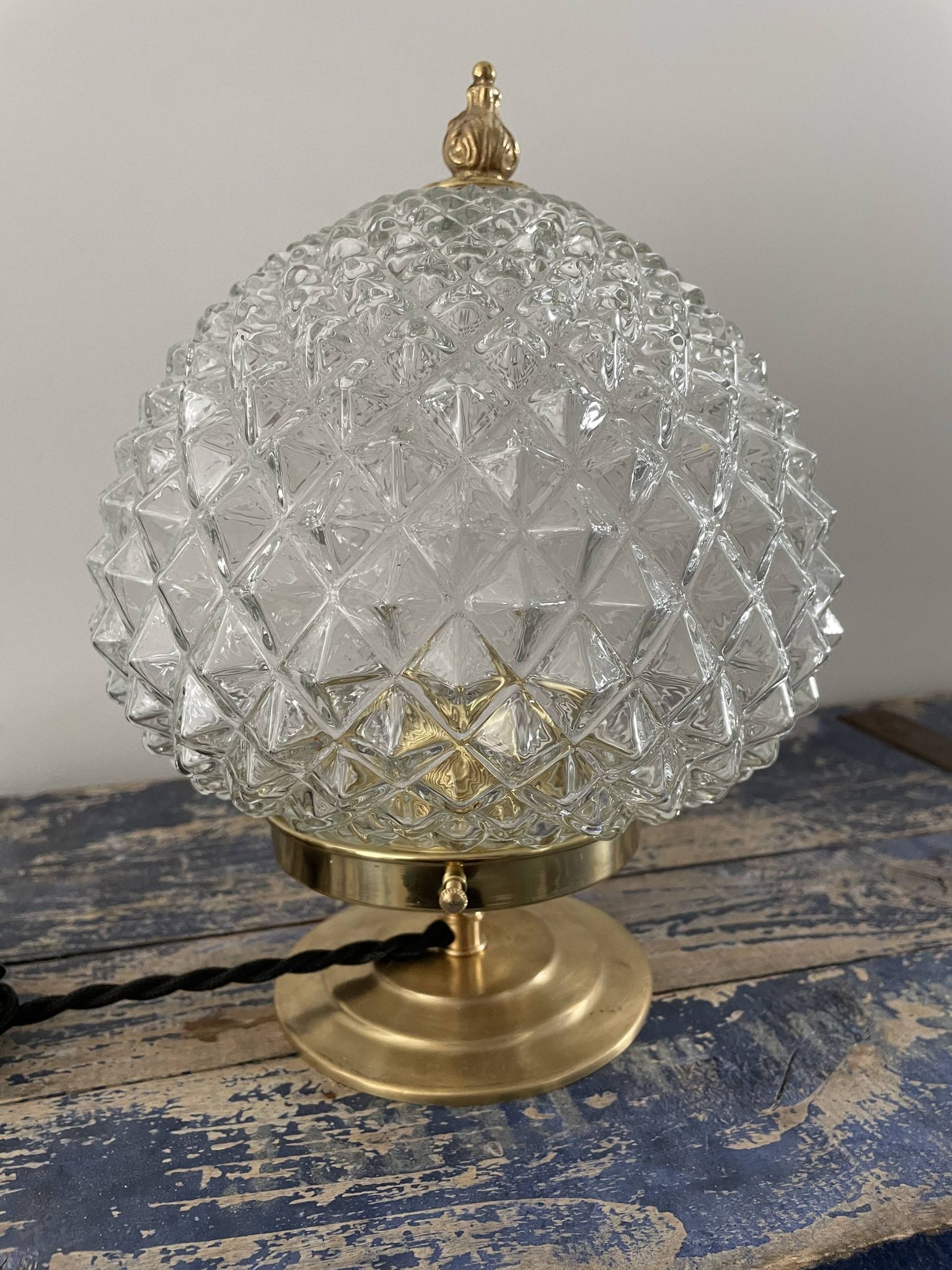 Vintage glass table lamp with new electrified diamond tips