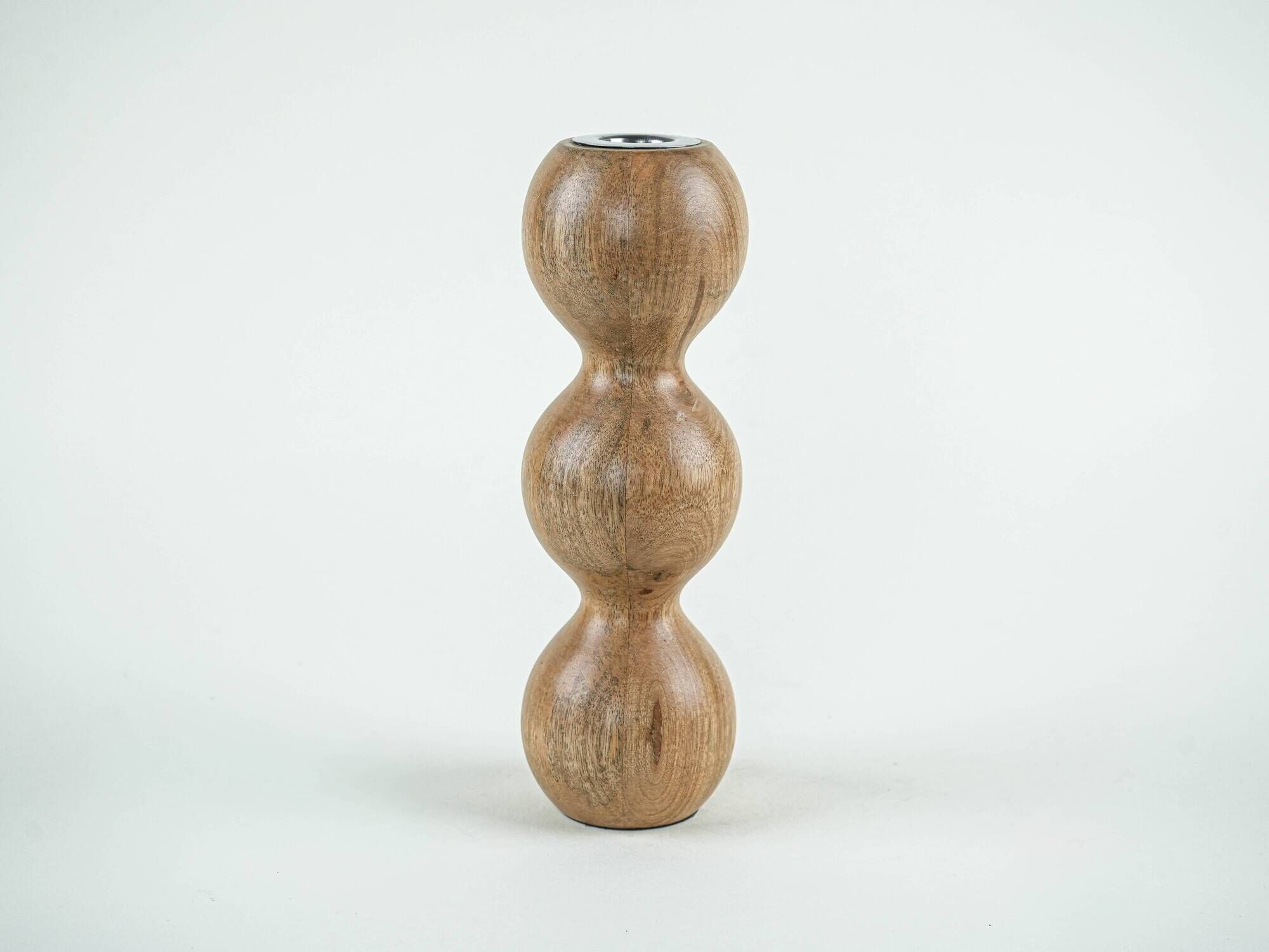 Turned wooden candlestick organic form 1970s European craftsmanship