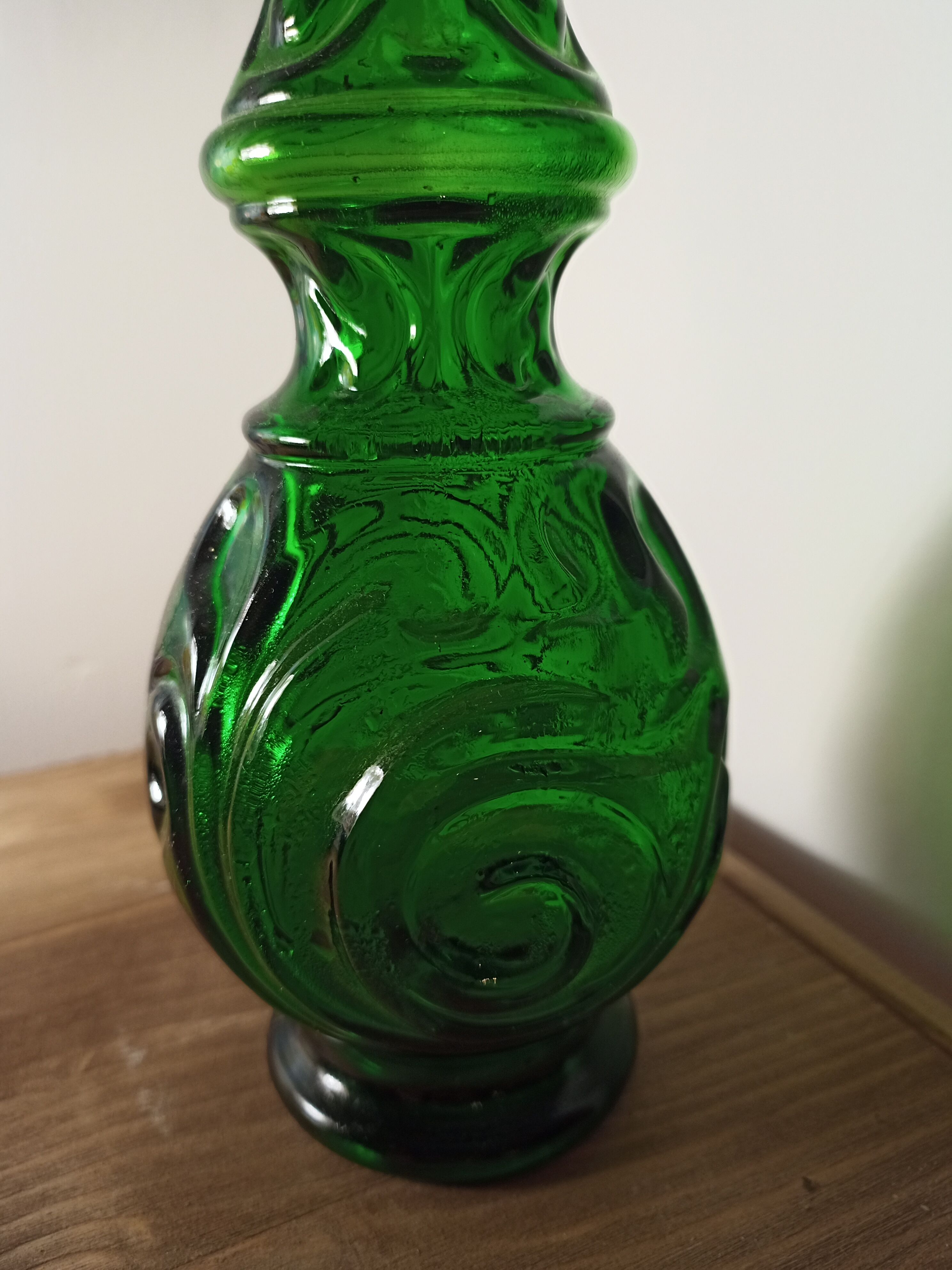 Green moulded glass carafe