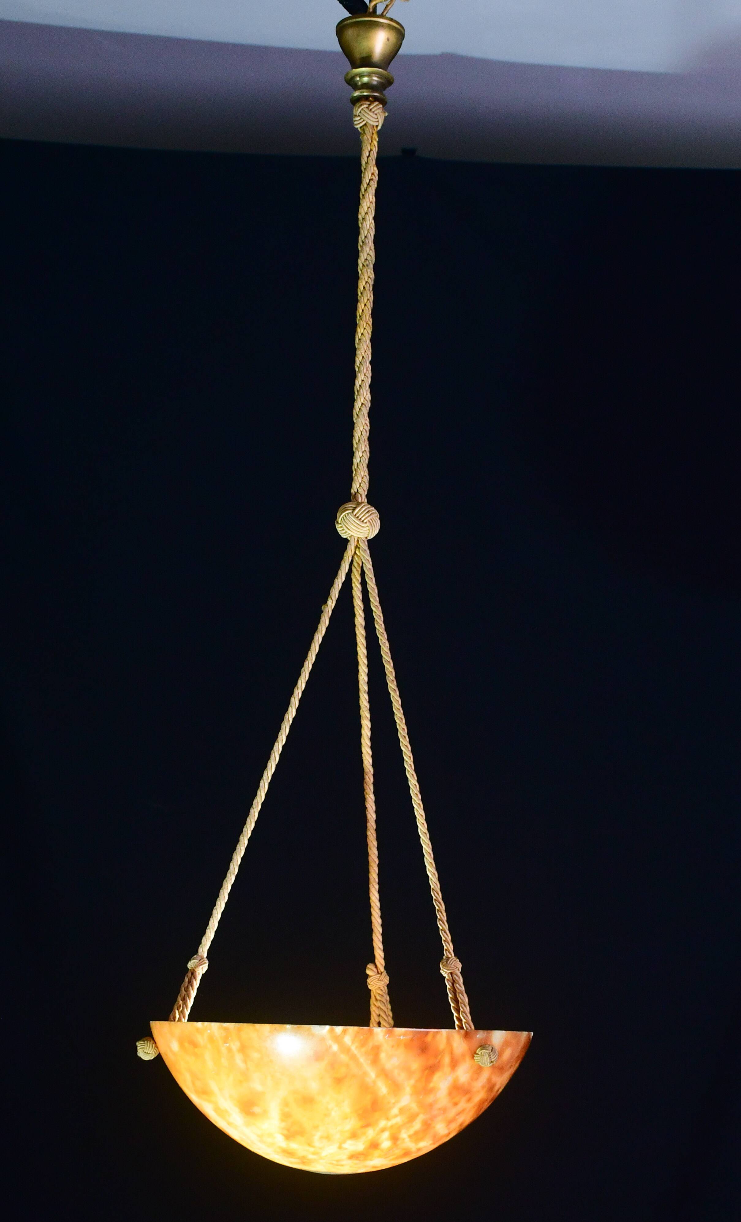 Art Deco great design brown alabaster chandelier, 1940s