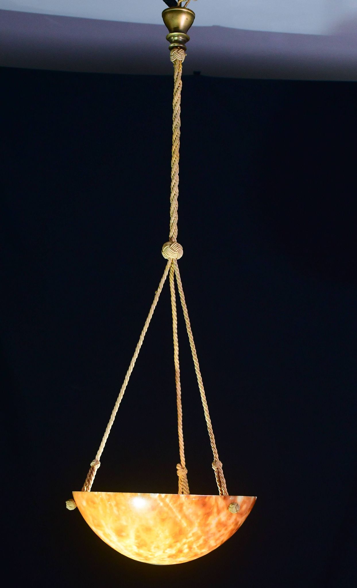 Art Deco great design brown alabaster chandelier, 1940s